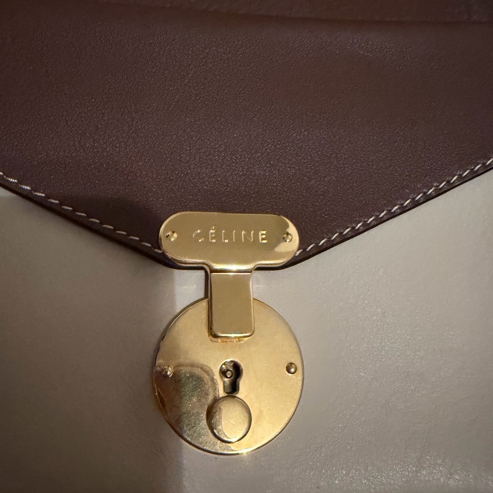 Celine shoulder Bag in Brown and Cream with Gold Accents - Picture 2 of 11